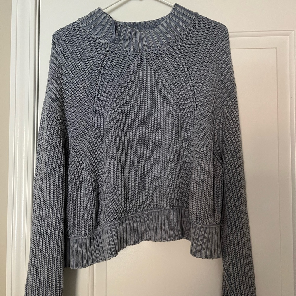 Blue Mock Neck Knit Women's Sweater